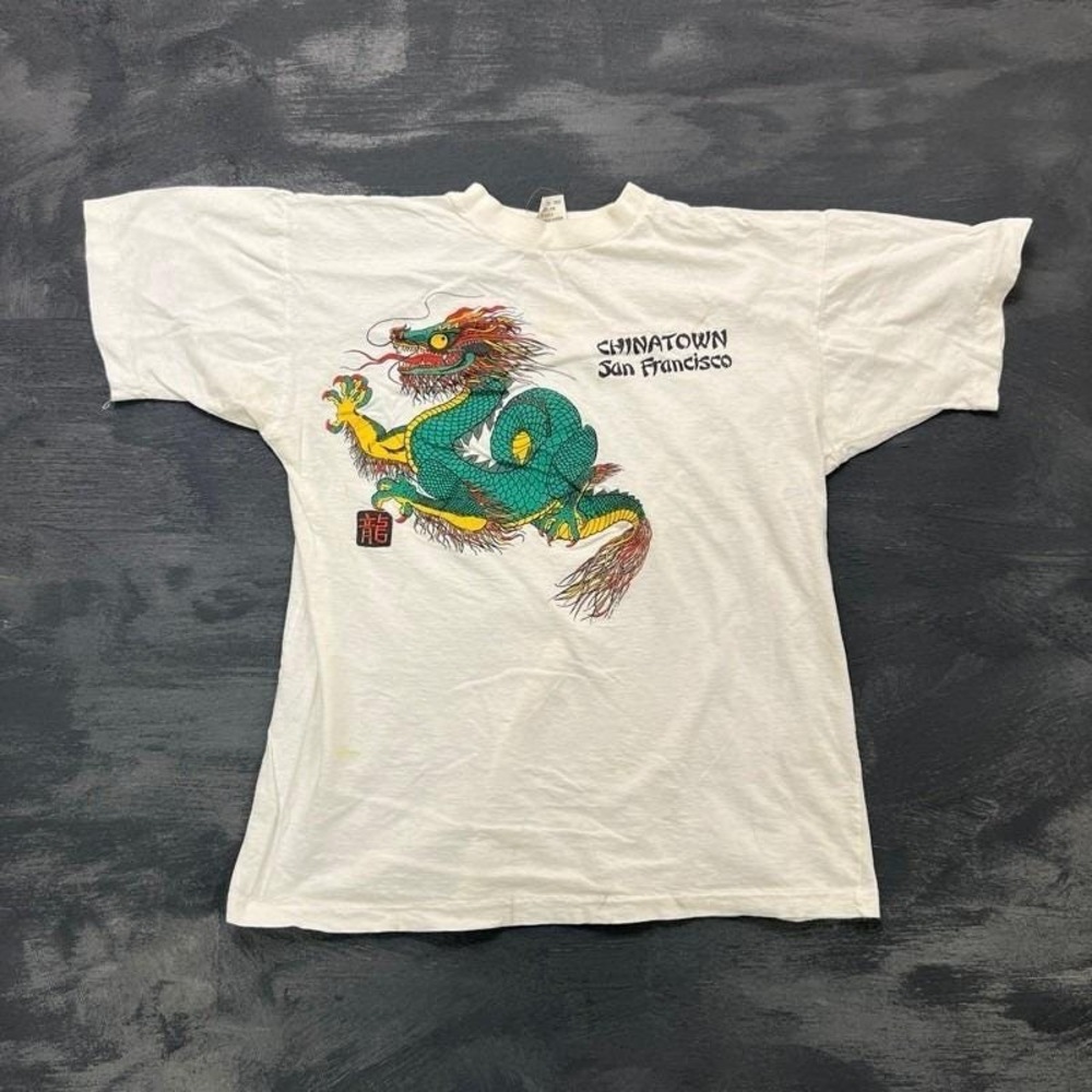 Vintage‎ Chinatown San Francisco Shirt Mens Medium White 1980s Tourist USA